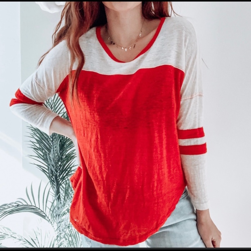 Madewell red + white front runner tee
